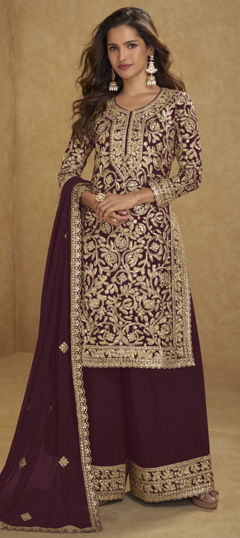 Purple and Violet color Salwar Kameez in Georgette fabric with Embroidered, Sequence work