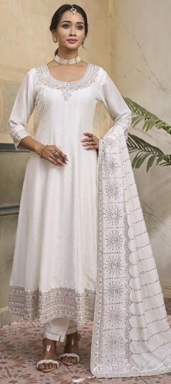 White and Off White color Salwar Kameez in Silk fabric with Embroidered, Sequence work