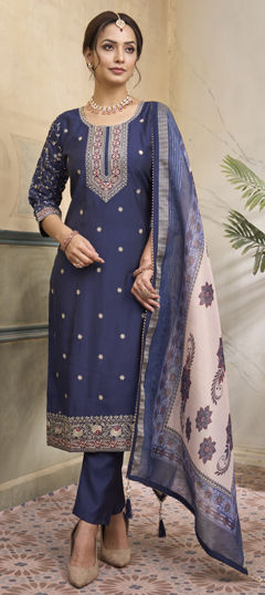 Blue color Salwar Kameez in Silk fabric with Embroidered, Sequence work