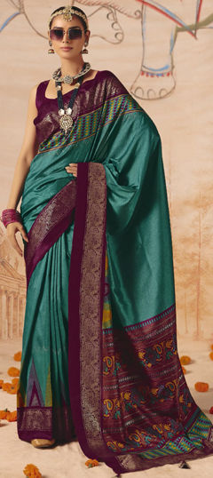 Blue color Saree in Silk fabric with Weaving work