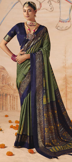 Blue, Green color Saree in Silk fabric with Weaving work