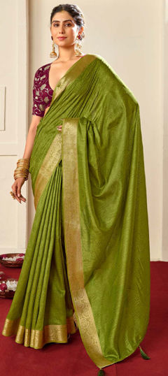 Green color Saree in Silk fabric with Weaving work