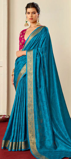 Blue color Saree in Silk fabric with Weaving work