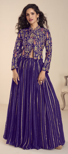 Purple and Violet color Long Lehenga Choli in Silk fabric with Embroidered, Thread, Zari work