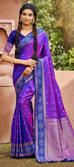 Purple and Violet color Saree in Silk fabric with Weaving work