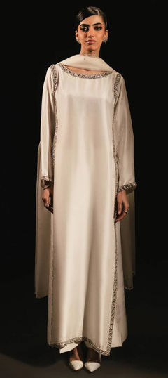 White and Off White color Salwar Kameez in Crepe Silk fabric with Border work