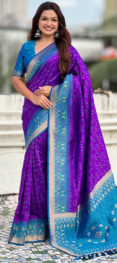 Purple and Violet color Saree in Patola Silk fabric with Weaving work