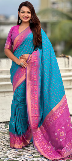 Blue color Saree in Patola Silk fabric with Weaving work