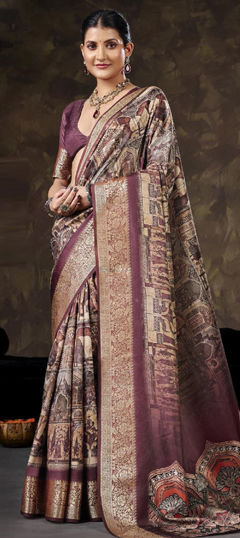 Multicolor color Saree in Silk fabric with Printed, Weaving work