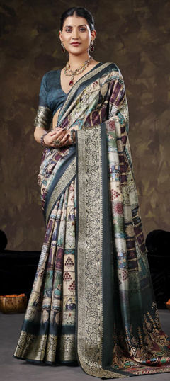 Multicolor color Saree in Silk fabric with Printed, Weaving work