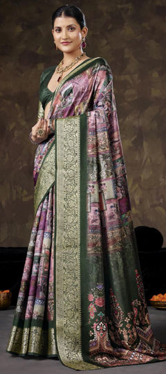 Multicolor color Saree in Silk fabric with Printed, Weaving work
