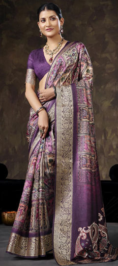 Multicolor color Saree in Silk fabric with Printed, Weaving work