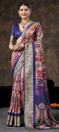 Multicolor color Saree in Silk fabric with Printed, Weaving work