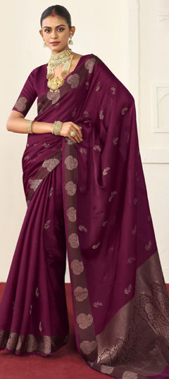 Pink and Majenta color Saree in Silk fabric with Weaving work
