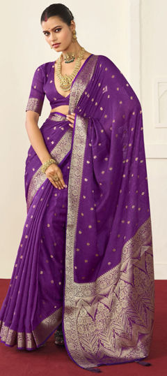 Purple and Violet color Saree in Silk fabric with Weaving work