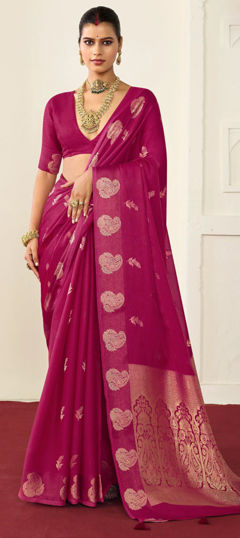 Pink and Majenta color Saree in Silk fabric with Weaving work