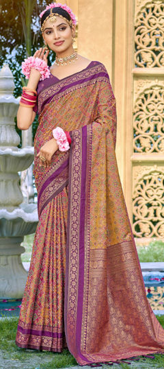 Purple and Violet color Saree in Silk fabric with Weaving work