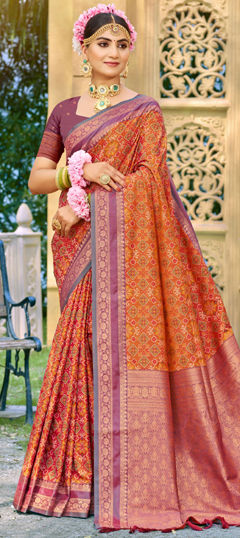 Purple and Violet color Saree in Silk fabric with Weaving work
