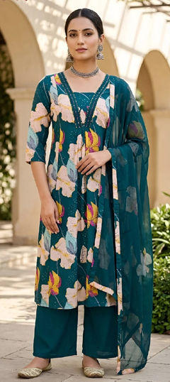 Green color Salwar Kameez in Cotton fabric with Floral, Printed work