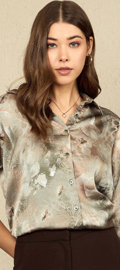Green color Tops and Shirts in Satin Silk fabric with Printed work