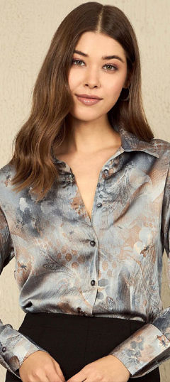Black and Grey color Tops and Shirts in Satin Silk fabric with Printed work