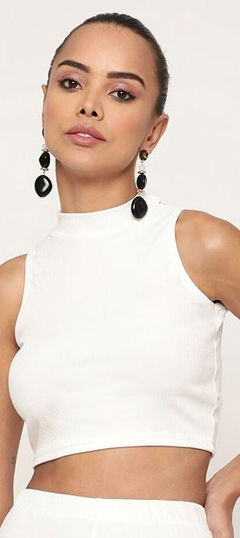 White and Off White color Tops and Shirts in Lycra fabric with Thread work
