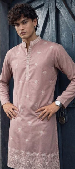 Pink and Majenta color Kurta Pyjamas in Silk fabric with Embroidered work