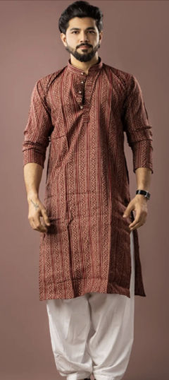 Red and Maroon color Kurta Pyjamas in Art Silk fabric with Printed work