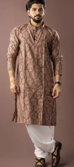 Red and Maroon color Kurta Pyjamas in Art Silk fabric with Printed work