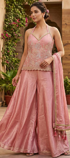 Pink and Majenta color Salwar Kameez in Silk fabric with Embroidered, Sequence work