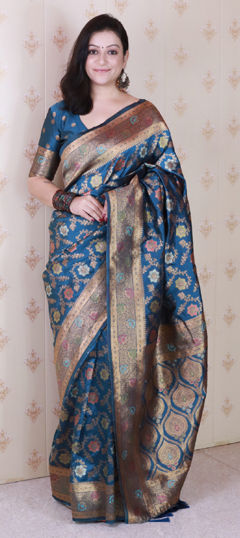Blue color Saree in Banarasi Silk fabric with Weaving, Zari work