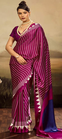 Pink and Majenta color Saree in Satin Silk fabric with Printed work