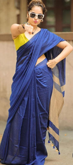 Blue color Saree in Cotton Flex fabric with Printed work