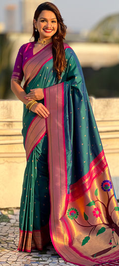 Blue color Saree in Silk fabric with Weaving work