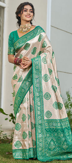 Green color Saree in Blended, Silk fabric with Weaving work