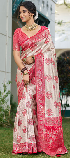 Red and Maroon color Saree in Blended, Silk fabric with Weaving work