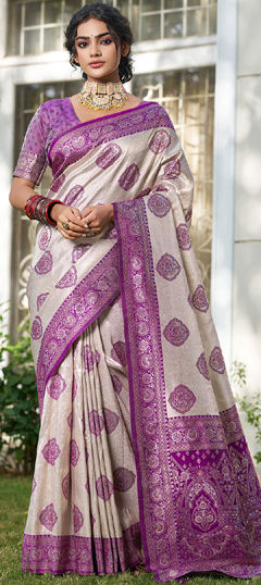 Purple and Violet color Saree in Blended, Silk fabric with Weaving work