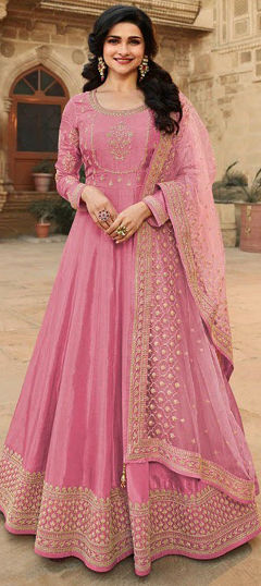 Pink and Majenta color Salwar Kameez in Silk fabric with Embroidered, Sequence, Thread, Zari work