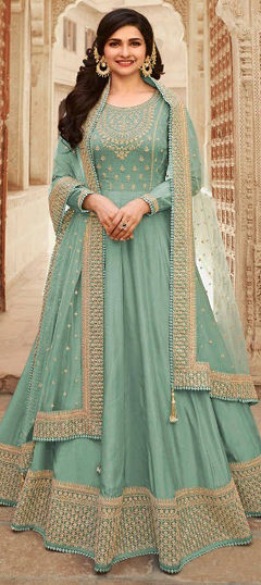 Blue color Salwar Kameez in Silk fabric with Embroidered, Sequence, Thread, Zari work