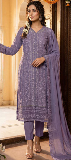 Purple and Violet color Salwar Kameez in Faux Georgette fabric with Embroidered, Sequence work