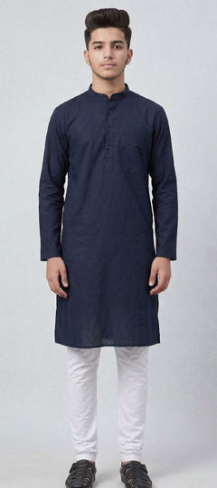 Blue color Boys Kurta Pyjama in Blended Cotton fabric with Thread work