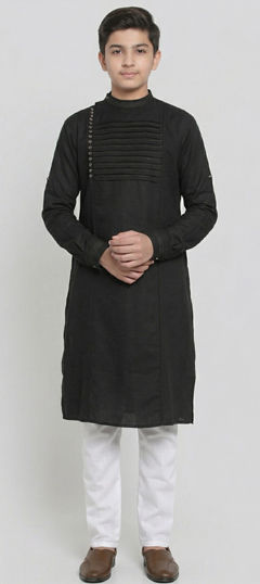 Black and Grey color Boys Kurta Pyjama in Blended Cotton fabric with Thread work