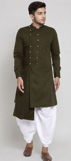 Green color Boys Dhoti Kurta in Blended Cotton fabric with Thread work