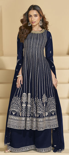 Blue color Salwar Kameez in Faux Georgette fabric with Embroidered, Sequence work