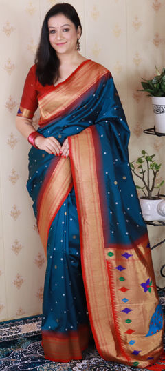 Blue color Saree in Silk fabric with Bandhej, Printed, Weaving work