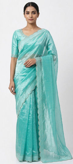 Blue color Saree in Silk fabric with Fancy Work work