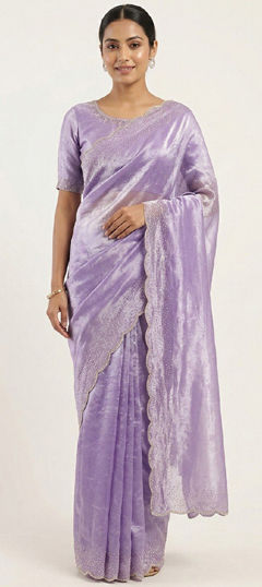 Purple and Violet color Saree in Silk fabric with Fancy Work work