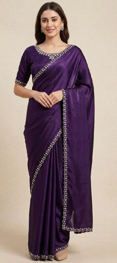 Purple and Violet color Saree in Silk fabric with Embroidered work