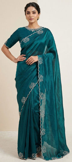 Green color Saree in Silk fabric with Embroidered work