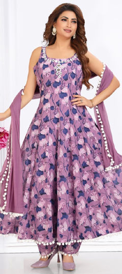 Purple and Violet color Salwar Kameez in Georgette fabric with Floral, Printed work